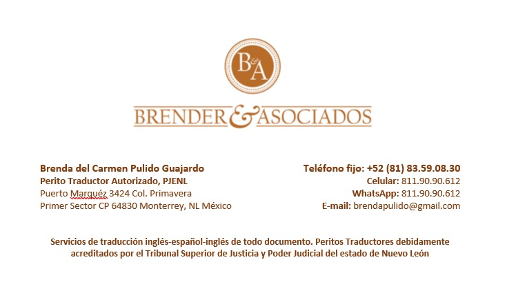 Tarjeta de presentación de Brender & Asociados